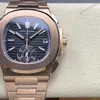 Super Clone Patek Philippe Nautilus Chronograph 5980/1R-001 40mm Black-Gray Dial Rose Gold — dial close-up