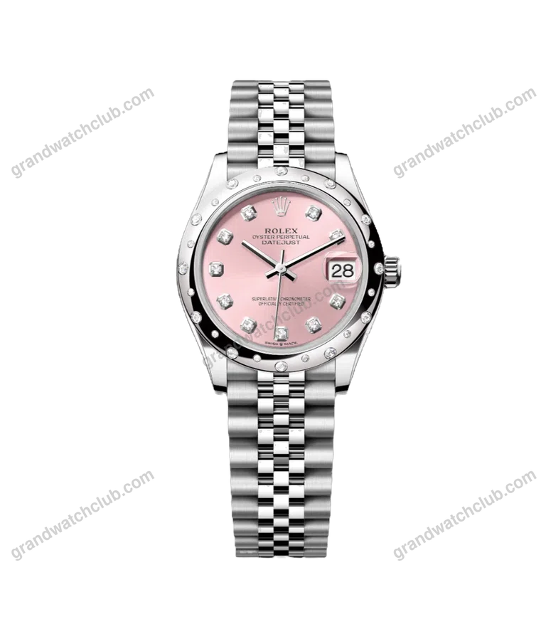 Super Clone Rolex Oyster, Pink ,31 mm, Oystersteel White Gold and Diamonds Dial