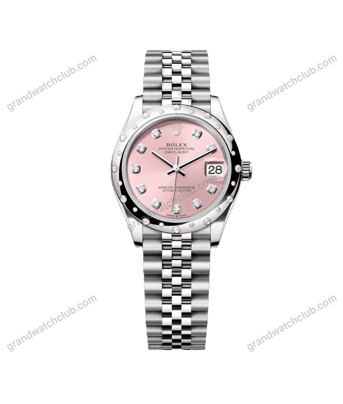 Super Clone Rolex Oyster, Pink ,31 mm, Oystersteel White Gold and Diamonds Dial