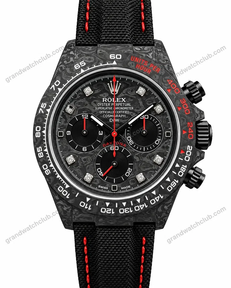 Super Clone Rolex Cosmograph Daytona DIW Carbon Diamond Dial Red Accent 116500LN – Swiss SuperClone