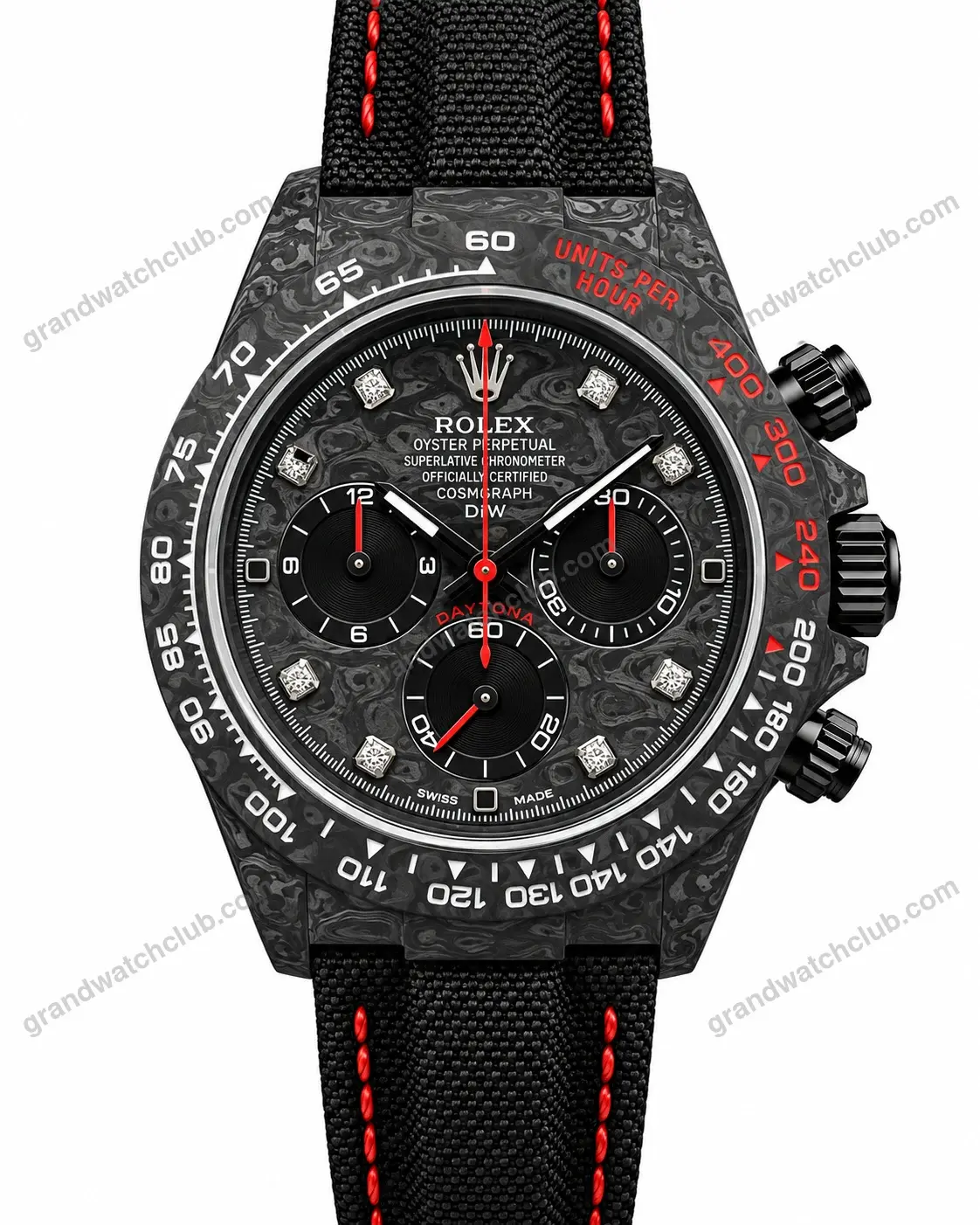 Super Clone Rolex Cosmograph Daytona DIW Carbon Diamond Dial Red Accent 116500LN – Swiss SuperClone