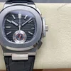 Super Clone Patek Philippe Nautilus Chronograph 5980/1A-014 40.5mm Black Dial with Leather Strap — dial close-up
