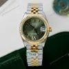 Super Clone Rolex Datejust Olive Green Roman Diamond Dial 126233-0025 36 mm — dial close-up