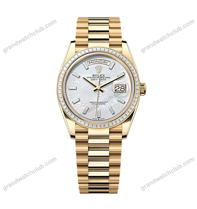 Super Clone Rolex Day-Date White Mother-of-Pearl Diamond Dial 128398tbr-0030 36 mm