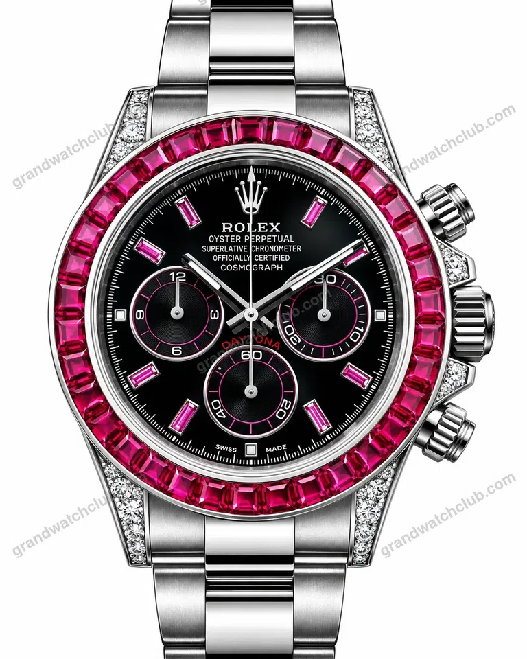 Super Clone Rolex Cosmograph Daytona Ruby Sapphire Bezel Black Dial 116520 – Swiss SuperClone