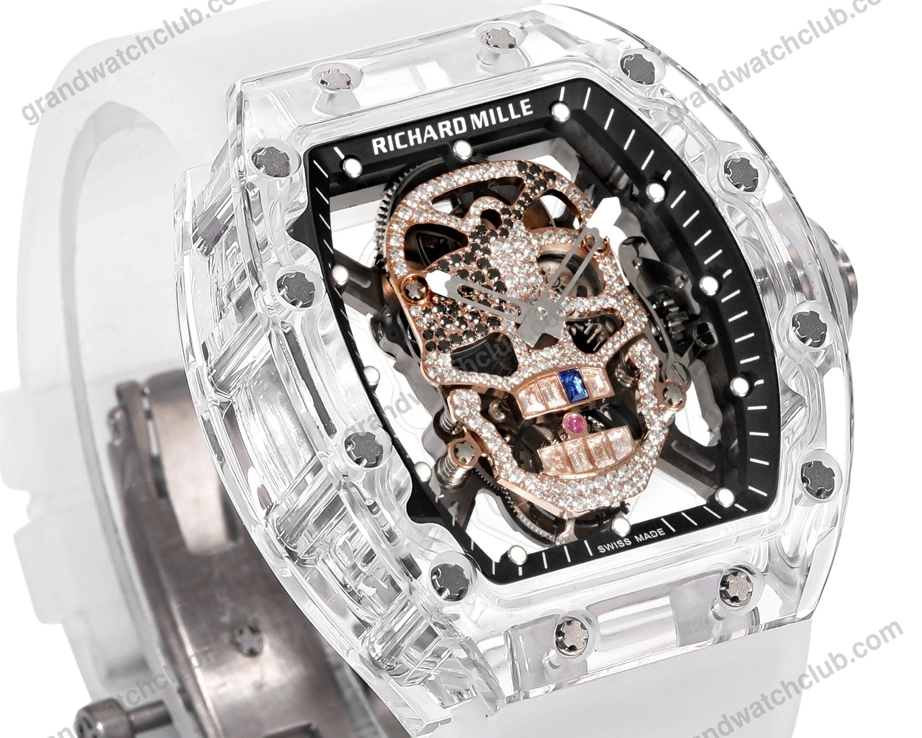 Super Clone Richard Mille RM 52-01 Transparent Skull Tourbillon Rubber Strap β side profile