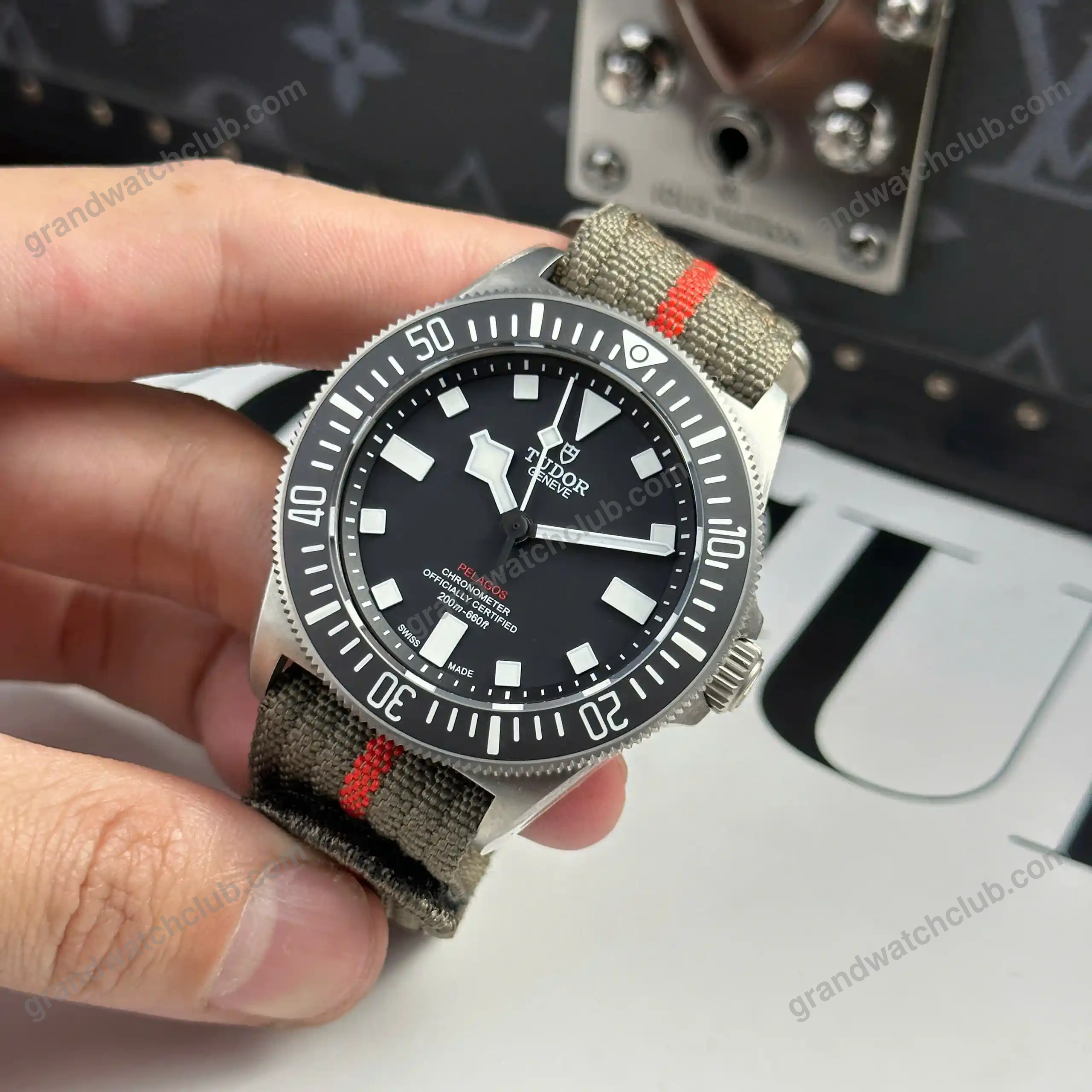Super Clone Tudor Pelagos FXD Black 25717N 42mm Titanium – — on leather display