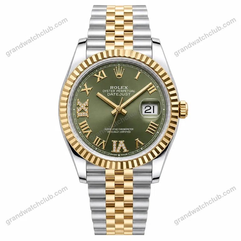 Super Clone Rolex Datejust Olive Green Roman Diamond Dial 126233-0026 36 mm