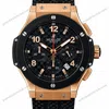 Super Clone Hublot Big Bang Rose Gold Black Carbon Dial Chronograph Rubber Strap