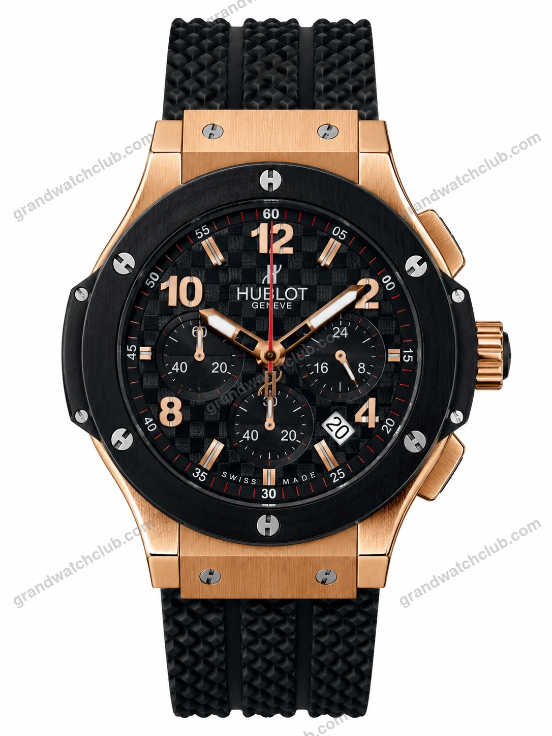 Super Clone Hublot Big Bang Rose Gold Black Carbon Dial Chronograph Rubber Strap