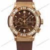 Super Clone Hublot Big Bang Rose Gold Brown Diamond Bezel Rubber Strap
