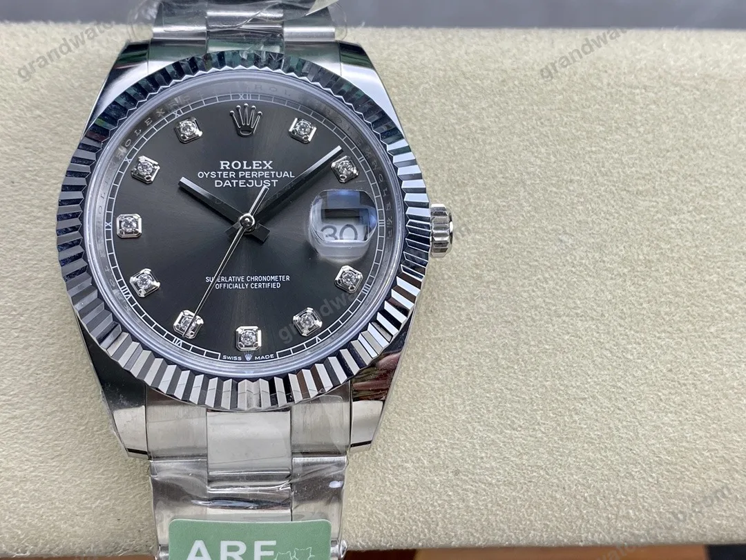 Super Clone Rolex Datejust Slate Diamond Dial 126334-0005 41 mm β dial close-up