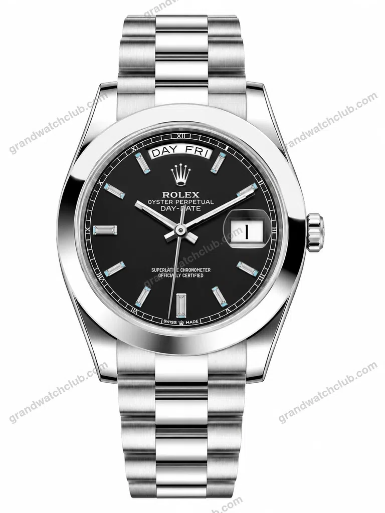Reduced Rolex Day-Date Silver Black Diamond Dial Oyster Bracelet