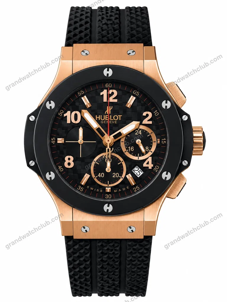Super Clone Hublot Big Bang Rose Gold Black Carbon Dial Rubber Strap