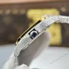 Super Clone Cartier Santos de Cartie Larger Full Diamond Demi Yellow Gold 39.8mm – Handcrafted Diamod — on leather display
