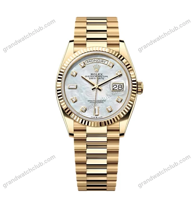 Super Clone Rolex Day-Date White Mother-of-Pearl Diamond Dial 128238-0011 36 mm