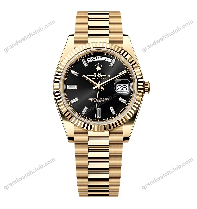 Super Clone Rolex Day-Date Bright Black Diamond Dial 228238-0004 40 mm