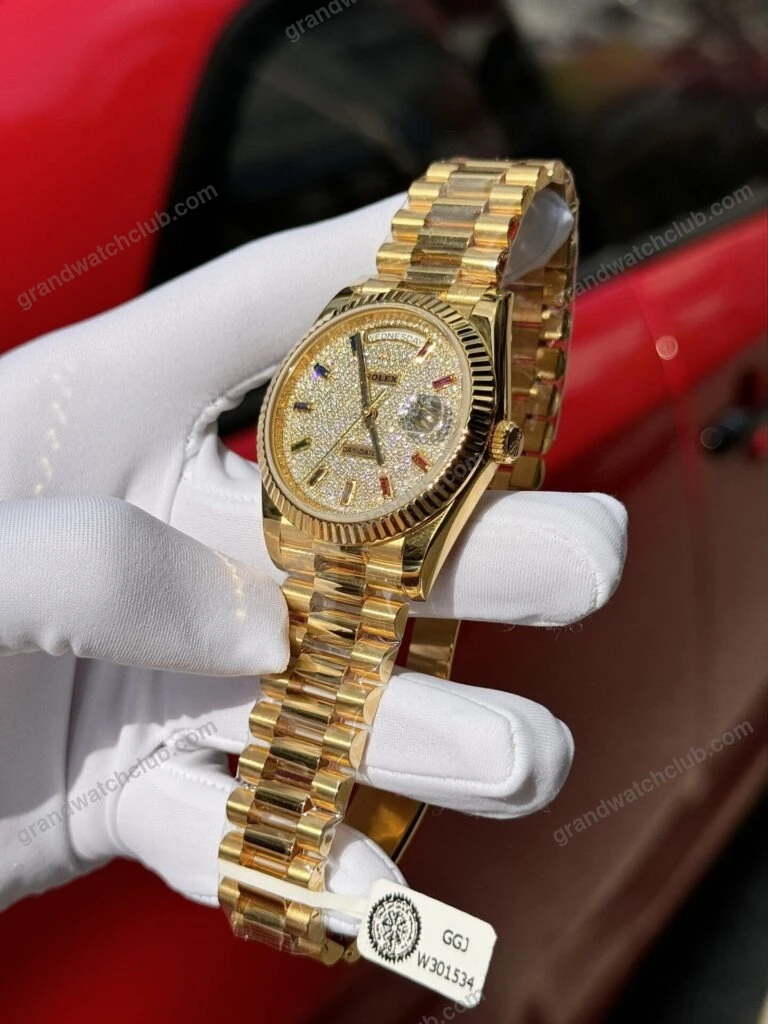 Super Clone Rolex Day-Date Diamond-Paved Dial 128238-0051 36 mm β bracelet detail