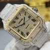Super Clone Cartier Santos de Cartie Larger Full Diamond Demi Yellow Gold 39.8mm – Handcrafted Diamod — side profile