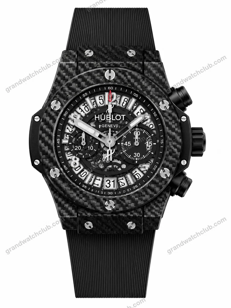 Super Clone Hublot Big Bang Unico Black Carbon Skeleton Dial Rubber Strap