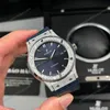 Super Clone Hublot Classic Fusion Diamonds Moissanite Pave 42mm Blue Dial – Customize Diamod — dial close-up