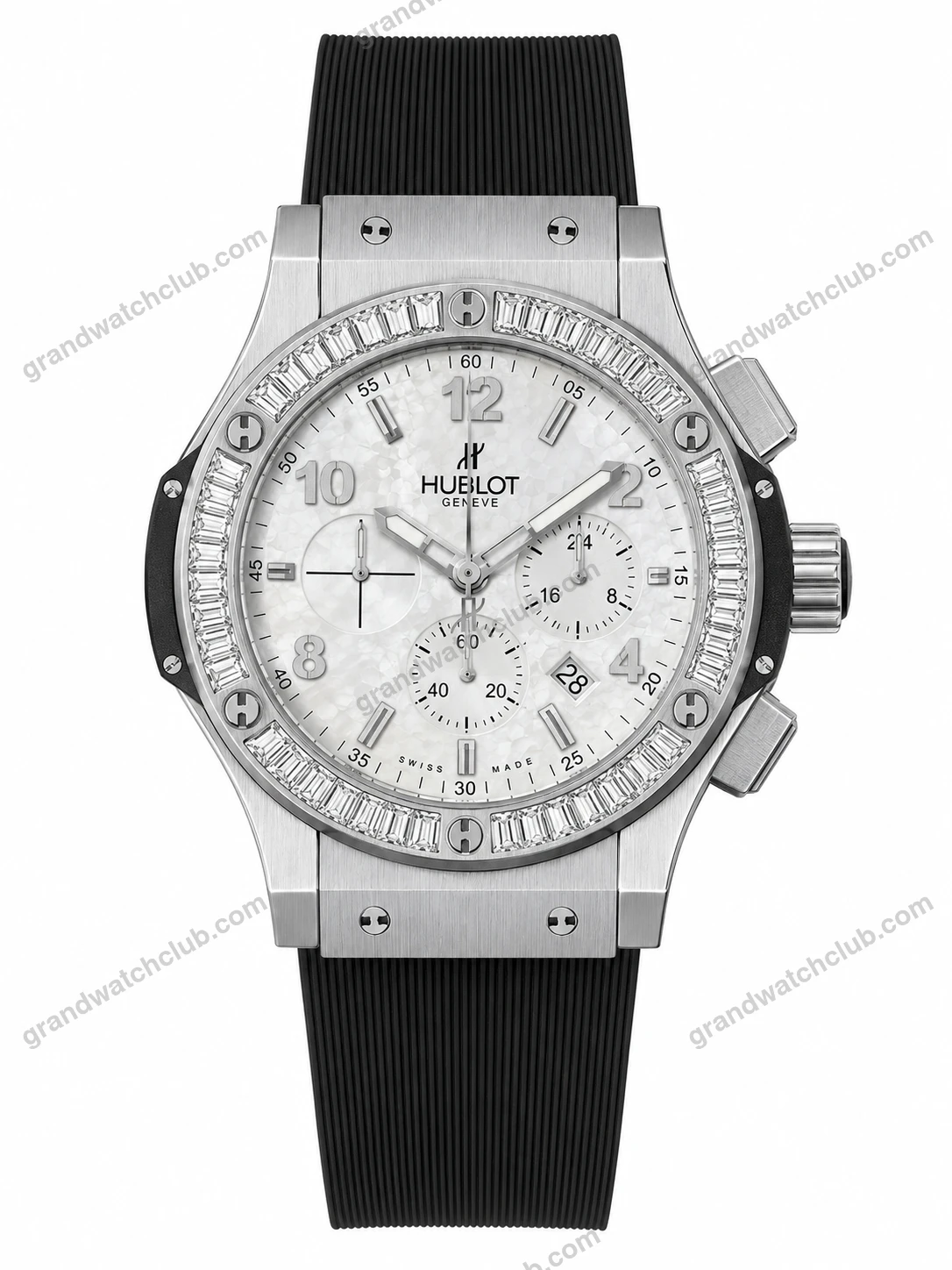 Super Clone Hublot Big Bang Silver White Diamond Bezel Rubber Strap