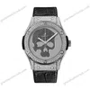 Super Clone Hublot Classic Fusion SKULL Full Diamonds Moissanite Pave 42mm Black Dial – Handcrafted Diamod