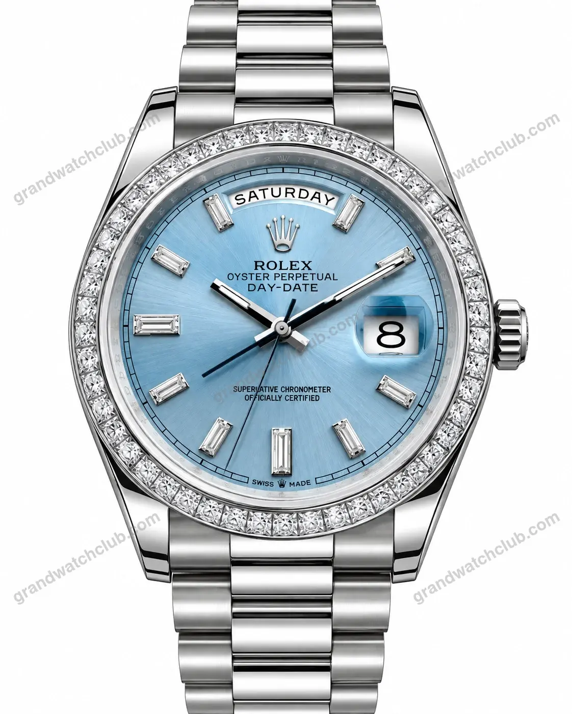 Super Clone Rolex Day-Date 40 Bright Blue Diamond Dial 228349RBR President – Swiss SuperClone