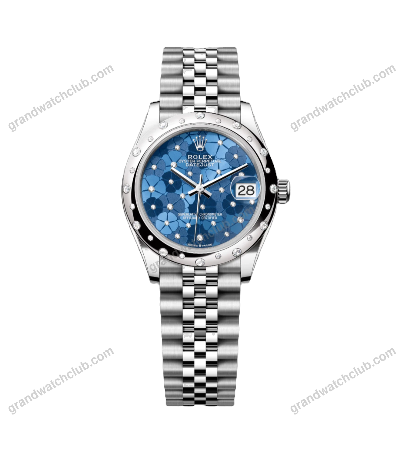 Super Clone Rolex ,Azzuro Blue, Floral Motif Set With Diamonds , 31 mm