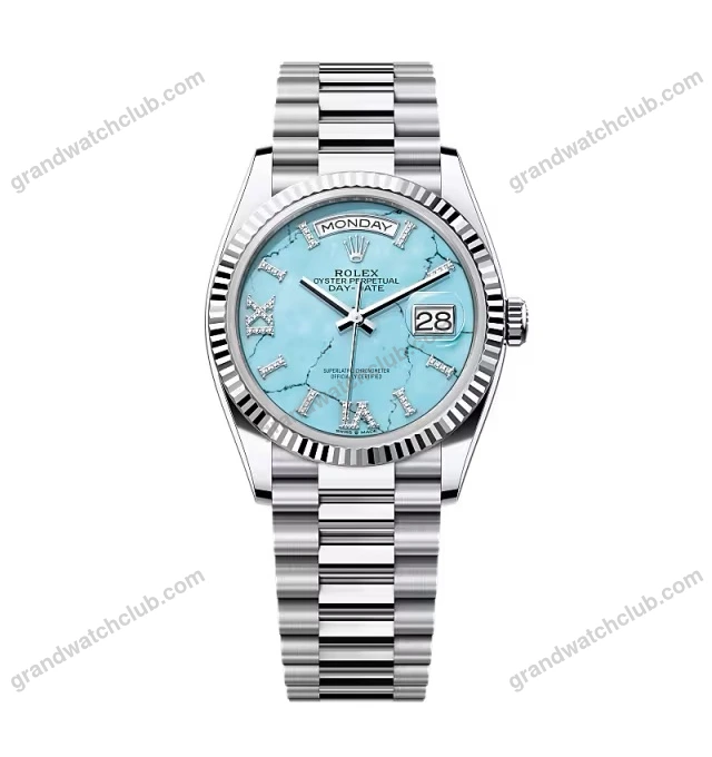 Super Clone Rolex Day-Date Turquoise Diamond Dial 128236-0011 36 mm
