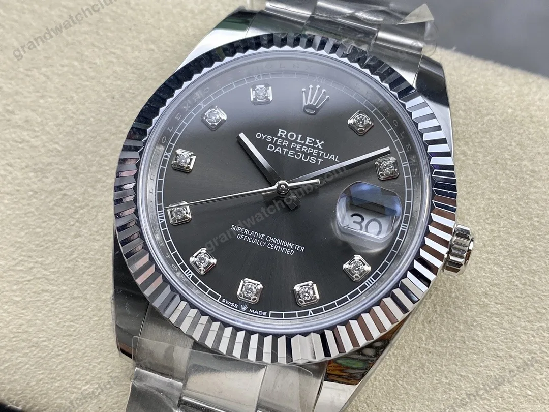 Super Clone Rolex Datejust Slate Diamond Dial 126334-0005 41 mm β case and bezel