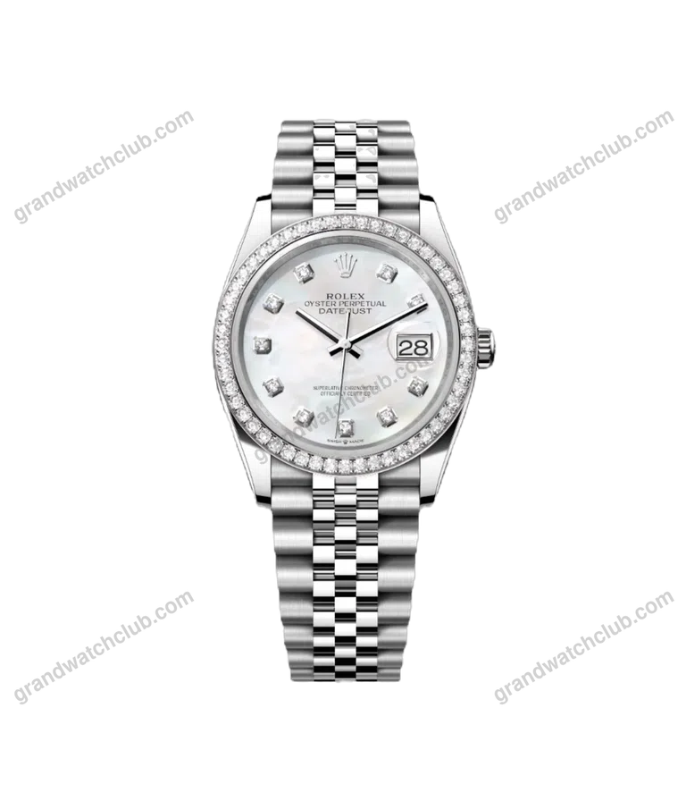 Super Clone Rolex ,White Mother-of-Pearl Set With Diamonds , 31 mm