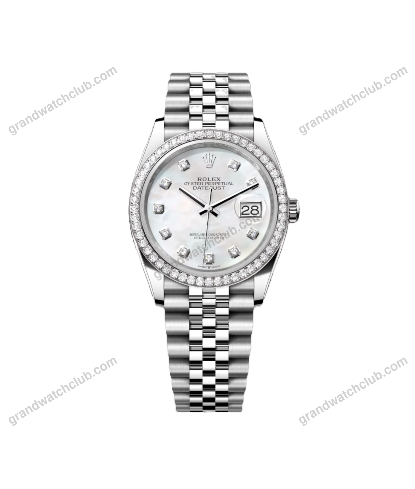 Super Clone Rolex ,White Mother-of-Pearl Set With Diamonds , 31 mm