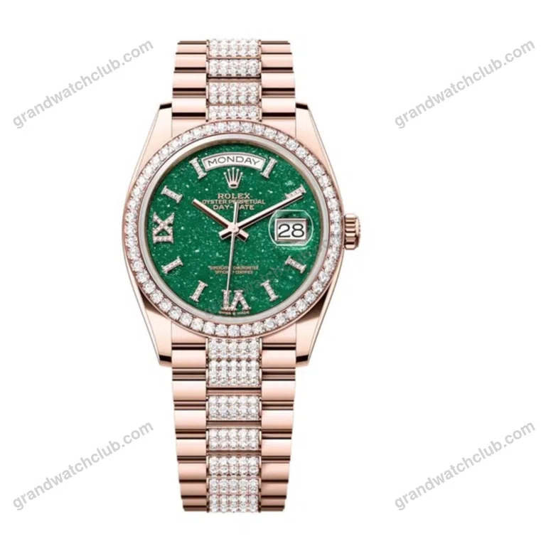 Super Clone Rolex Day-Date Green Dial 128345RBR Diamond-set 36 mm