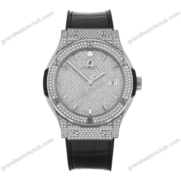 Super Clone Hublot Classic Fusion Full Diamonds Moissanite Pave 42mm – Customize Diamod
