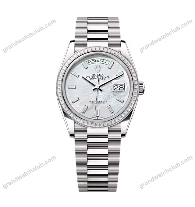 Super Clone Rolex Day-Date White Mother-of-Pearl Diamond Dial 128399tbr-0023 36 mm
