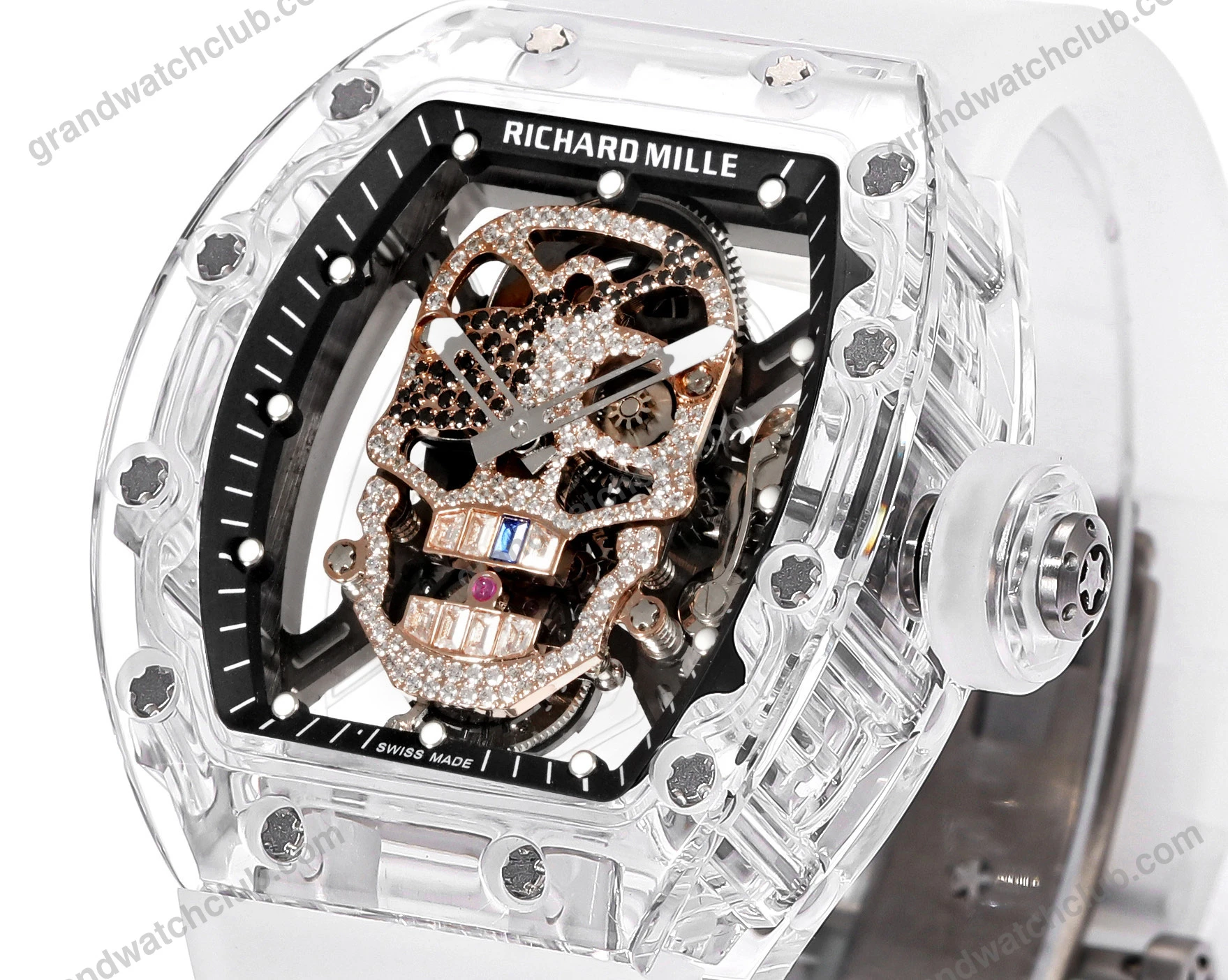 Super Clone Richard Mille RM 52-01 Transparent Skull Tourbillon Rubber Strap β case and bezel