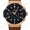 Super Clone Hublot Big Bang Rose Gold Black Dial Chronograph Brown Leather Strap