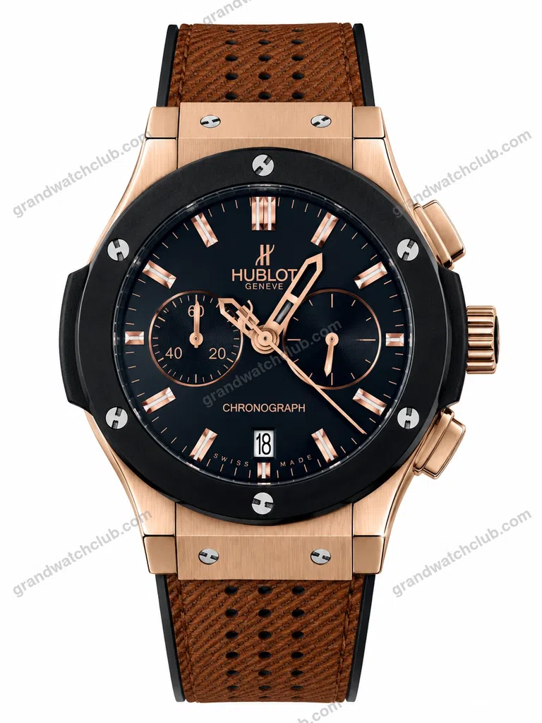 Super Clone Hublot Big Bang Rose Gold Black Dial Chronograph Brown Leather Strap
