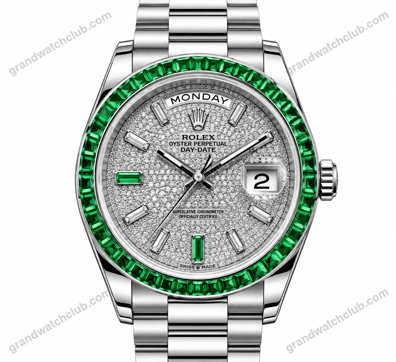 Super Clone Rolex Day-Date 40 Emerald Bezel Diamond Pavé Dial 228396TEM President – Swiss SuperClone