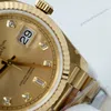 Super Clone Rolex Day-Date Champagne Diamond Dial 128238-0008 36 mm — on leather display