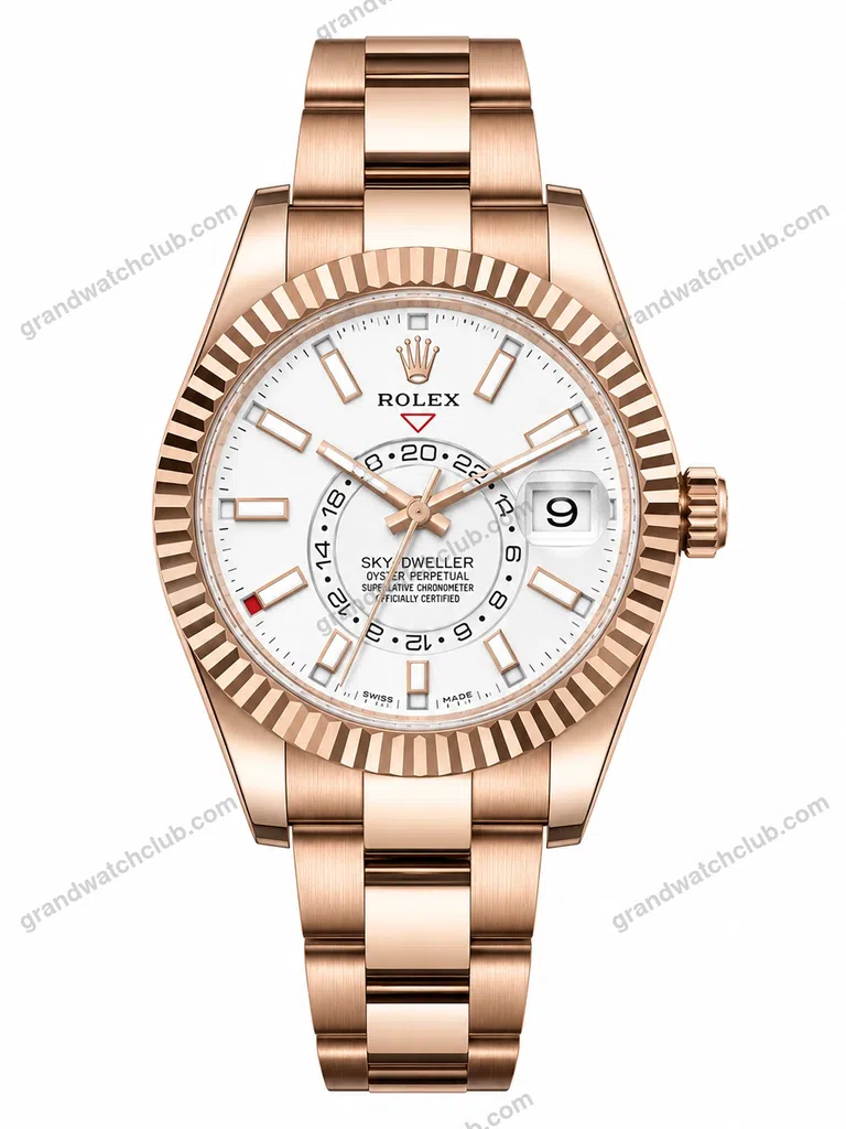 Super Clone Rolex Sky-Dweller Rose Gold White Dial