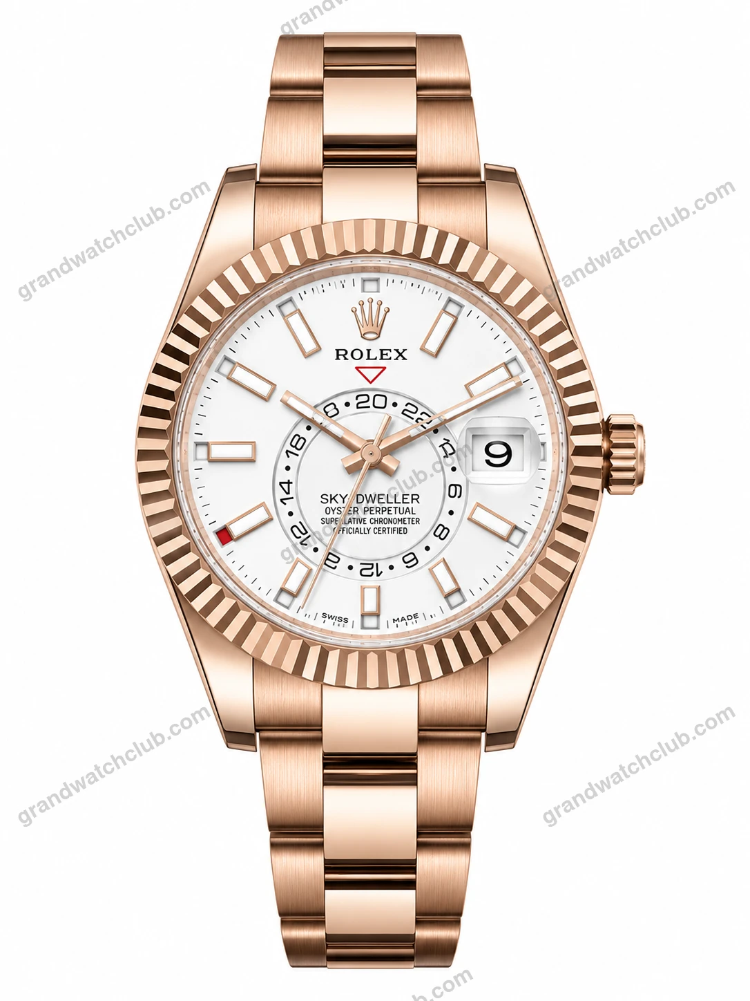 Super Clone Rolex Sky-Dweller Rose Gold White Dial