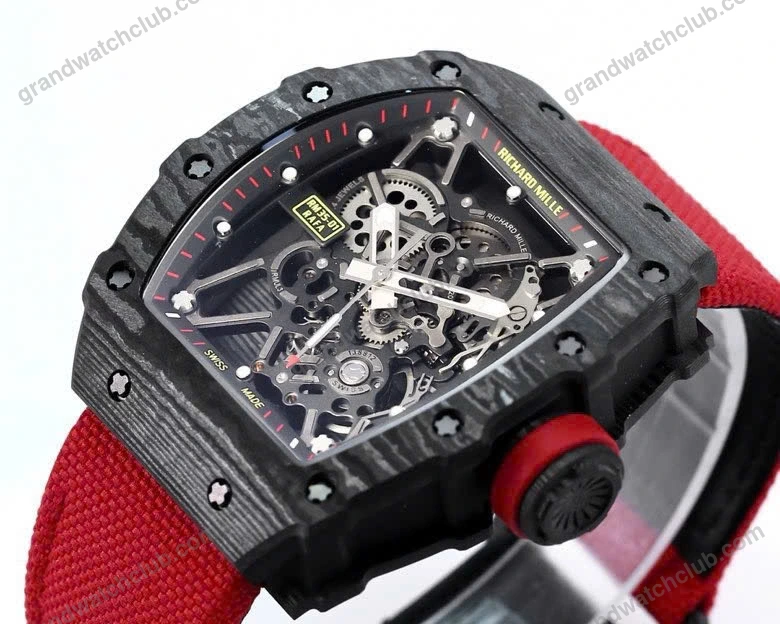 Super Clone Richard Mille RM 35-01 Richard Mille Rafa Cacbon NTPT White Strap 42mm — side profile