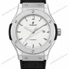 Super Clone Hublot Classic Fusion Silver White Dial Black Leather Strap