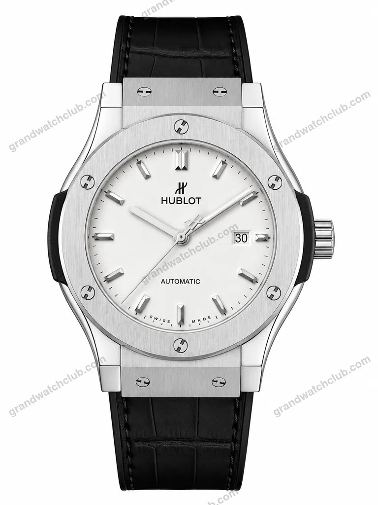 Super Clone Hublot Classic Fusion Silver White Dial Black Leather Strap