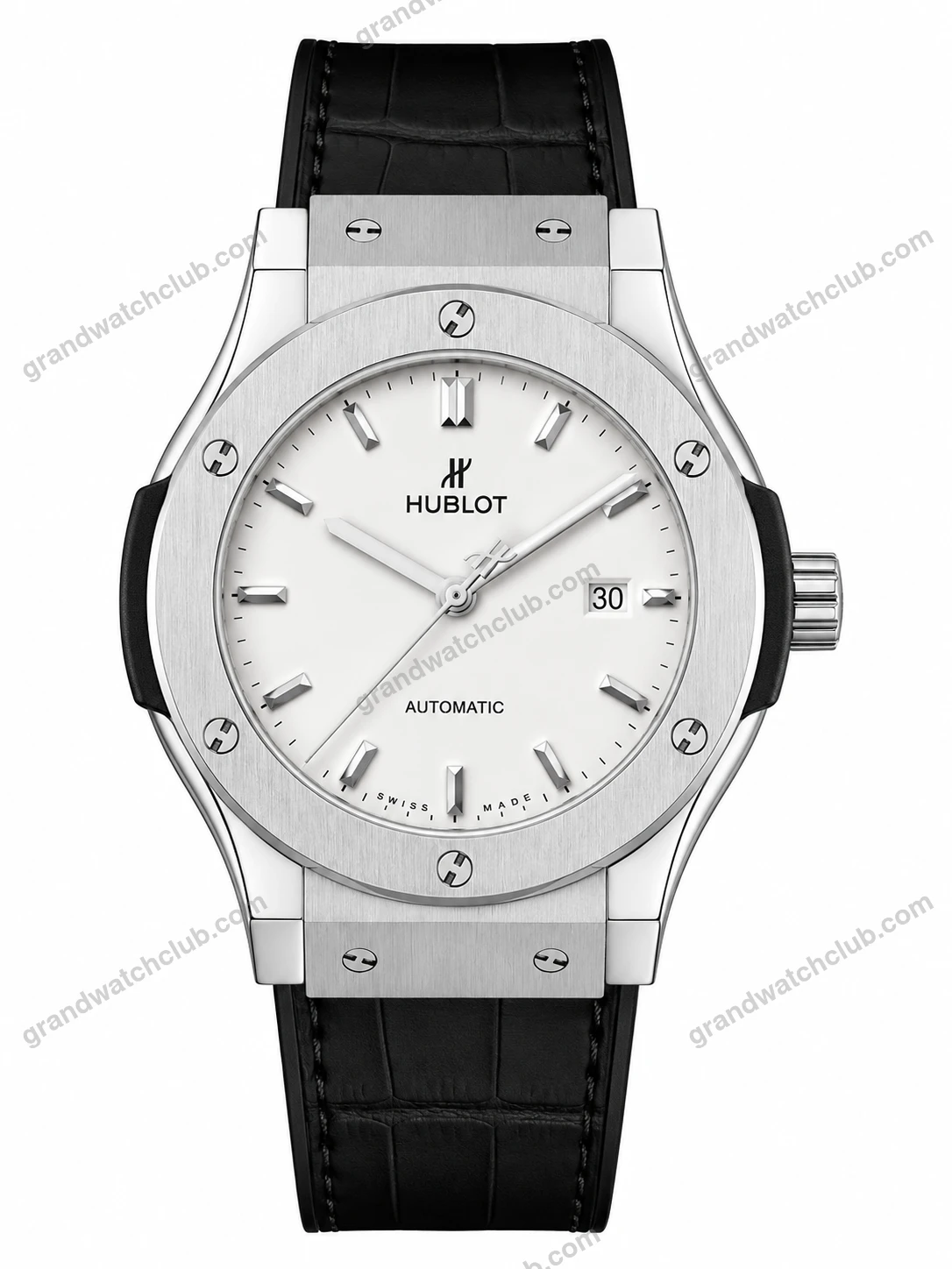 Super Clone Hublot Classic Fusion Silver White Dial Black Leather Strap