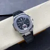 Super Clone Patek Philippe Nautilus Chronograph 5980/1A-014 40.5mm Black Dial with Leather Strap — movement / caseback view