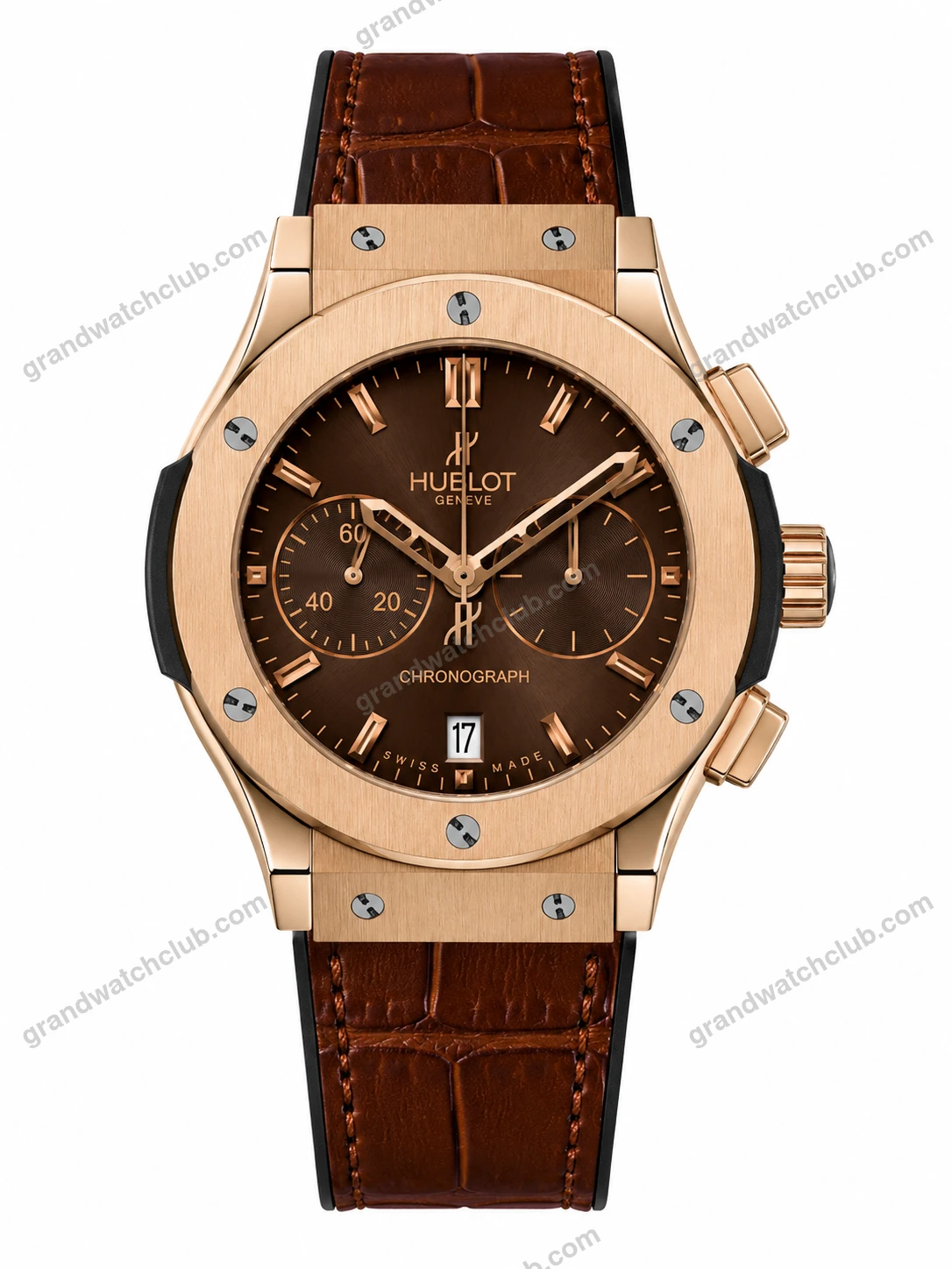 Super Clone Hublot Big Bang Rose Gold Brown Sunburst Dial Crocodile Leather Strap
