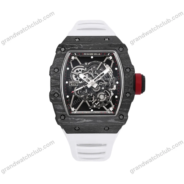 Super Clone Richard Mille RM 35-01 Richard Mille Rafa Cacbon NTPT White Strap 42mm
